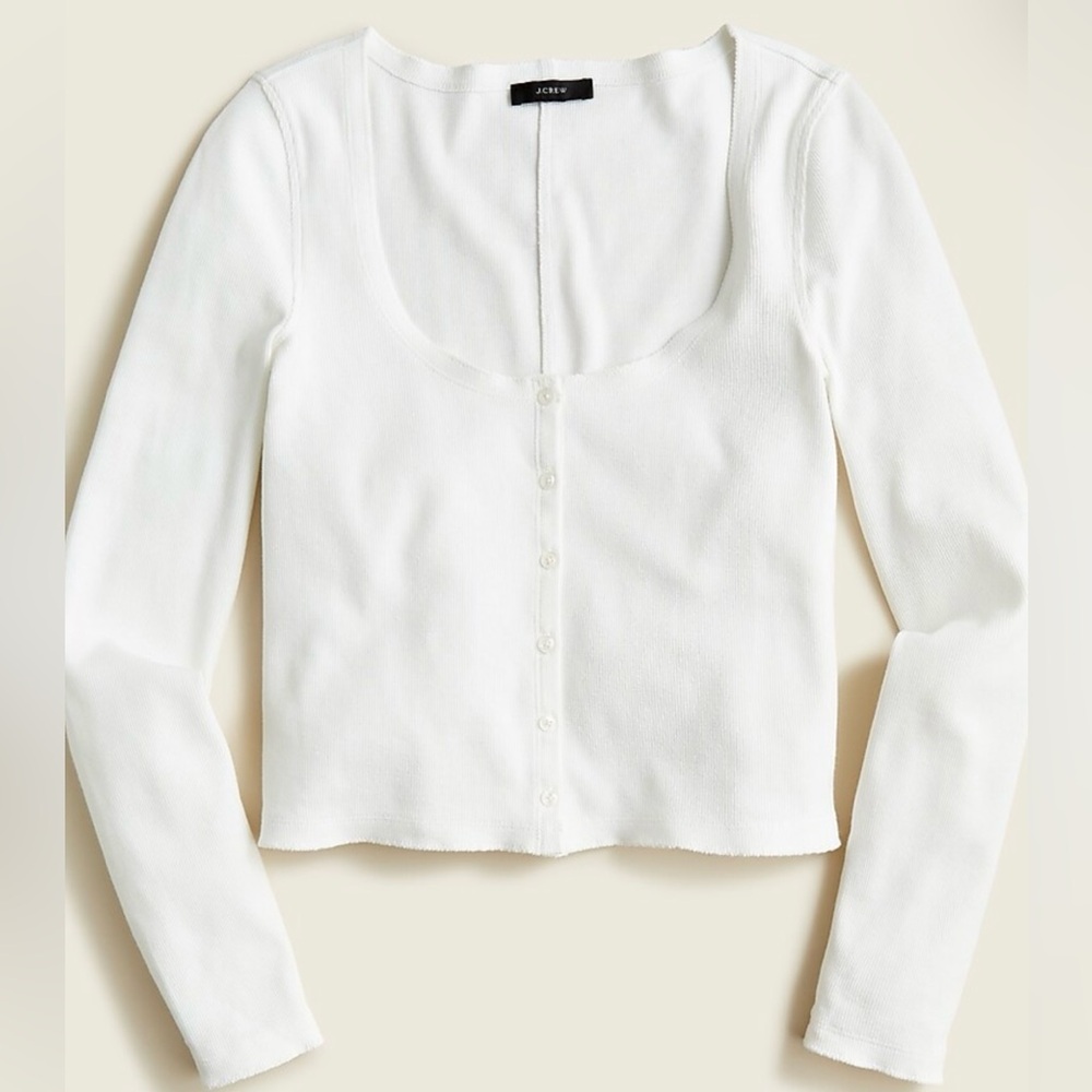 J.Crew Scoopneck Ribbed White Cardigan Top, Size XL